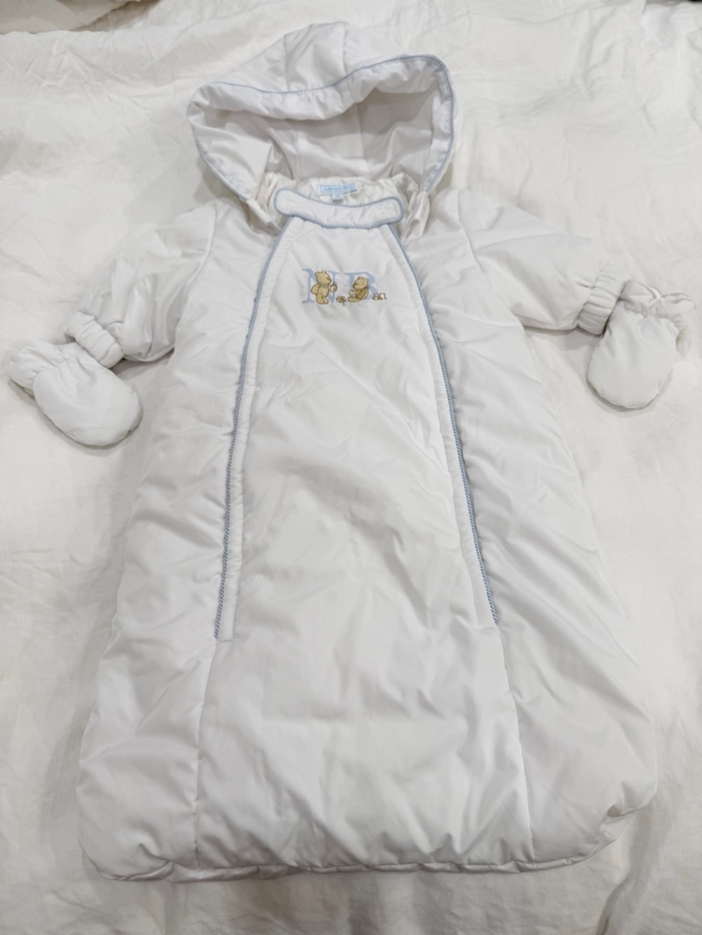 Cozy White Hooded Baby Snow Suit with Mittens